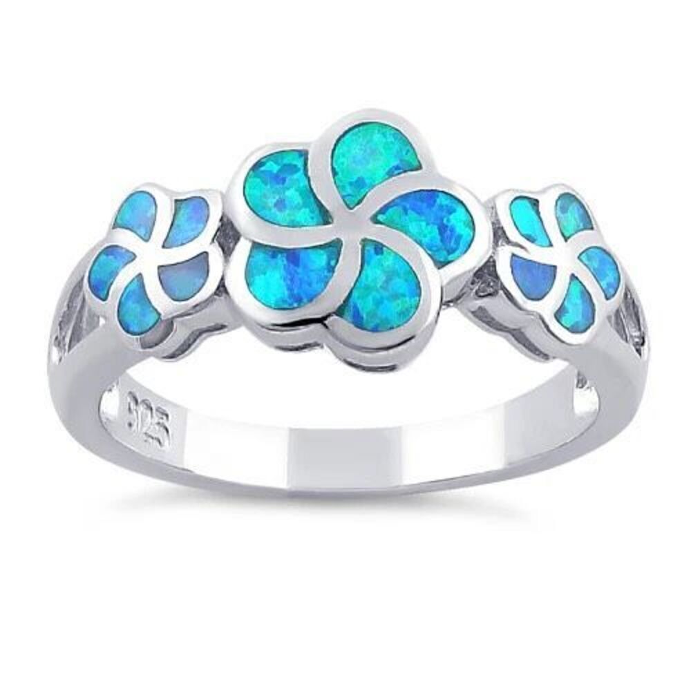 Sterling Silver Opal Plumeria Floral Ring Womens Casual Statement Jewelry - Picture 2 of 4